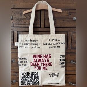 Pamela Barsky Patchwork Canvas Tote Bag Funny Quotes Eco Market Shoulder Bag